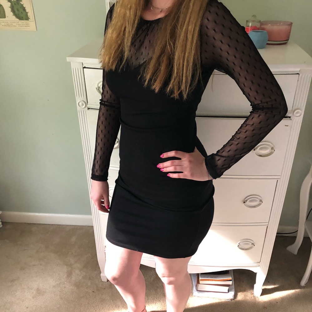 Black lace body con dress